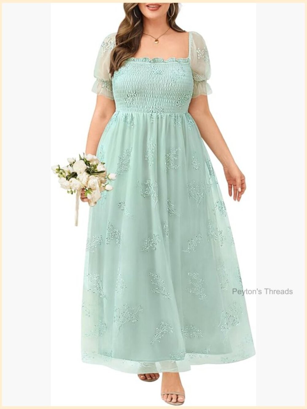 Plus Size Formal Dress with Floral Embroidery Sequin Tulle Maxi Long